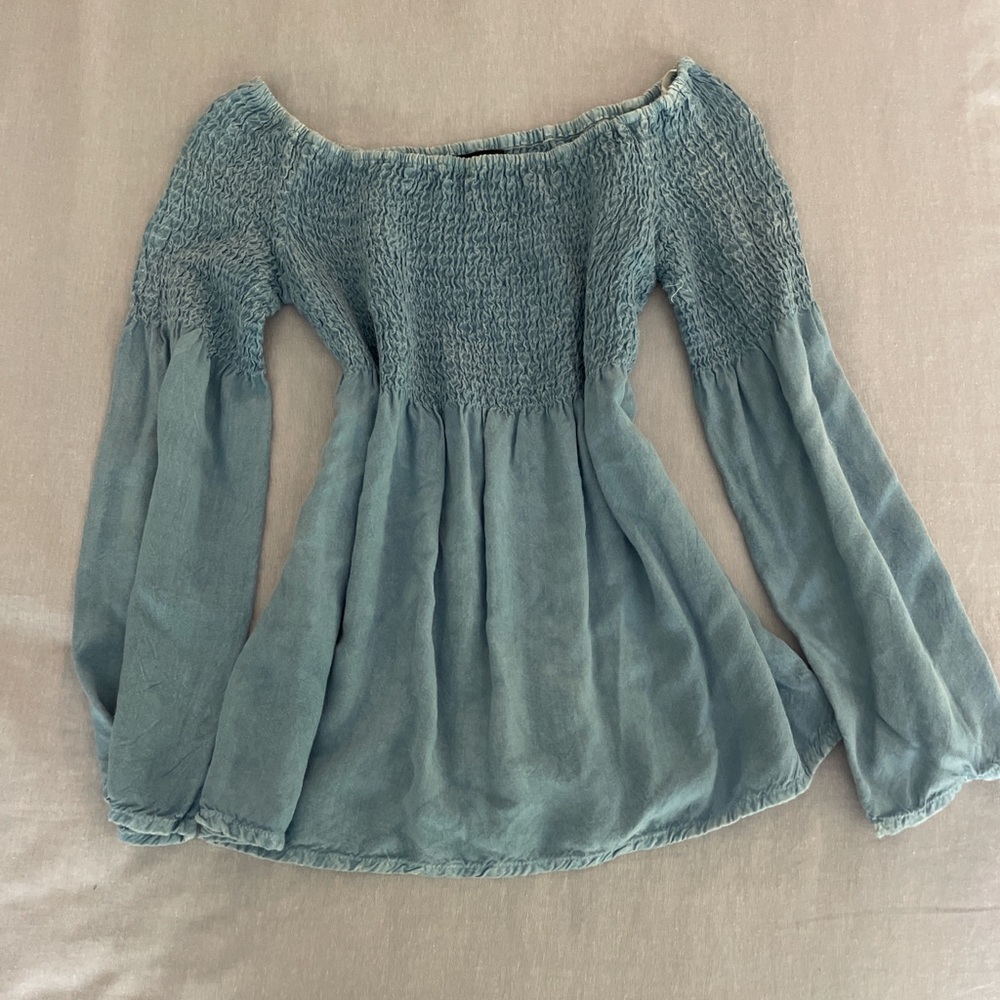 Style Envy Sky Blue Smocked Top